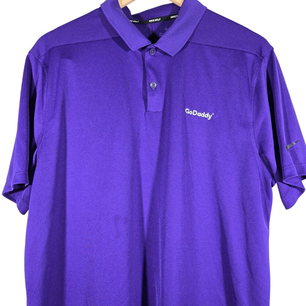 Nike Golf Dri Fit Polo Shirt Purple GoDaddy Mens Large Short‎ Sleeve - Picture 3 of 12